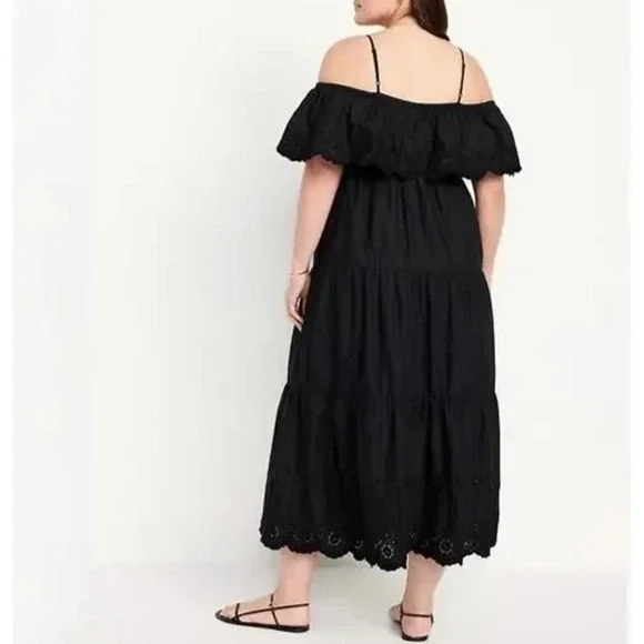 NWT Old Navy Cold Shoulder Maxi Swing Dress Black Ruffle Cotton Plus Size 3X - Picture 8 of 12